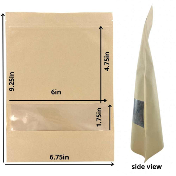 Half Pound Stand-Up Zip Window Bags - Tan Kraft