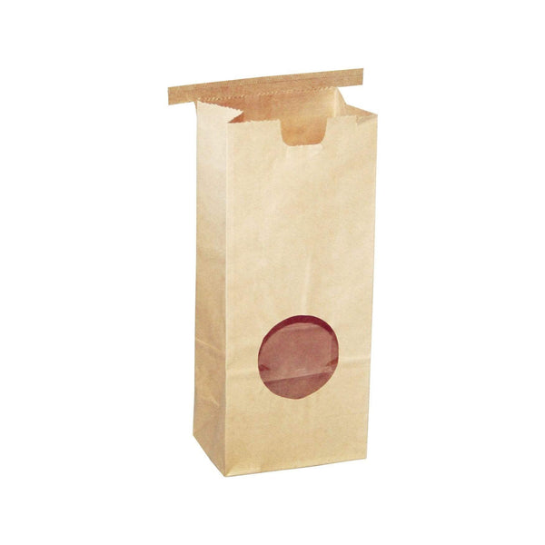 Window Bags - Half Pound Coffee Bags with Window and Tin Ties - TAN KRAFT