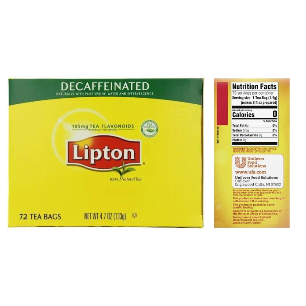 Lipton Tea Bags - All Natural - DECAF - 72ct Box