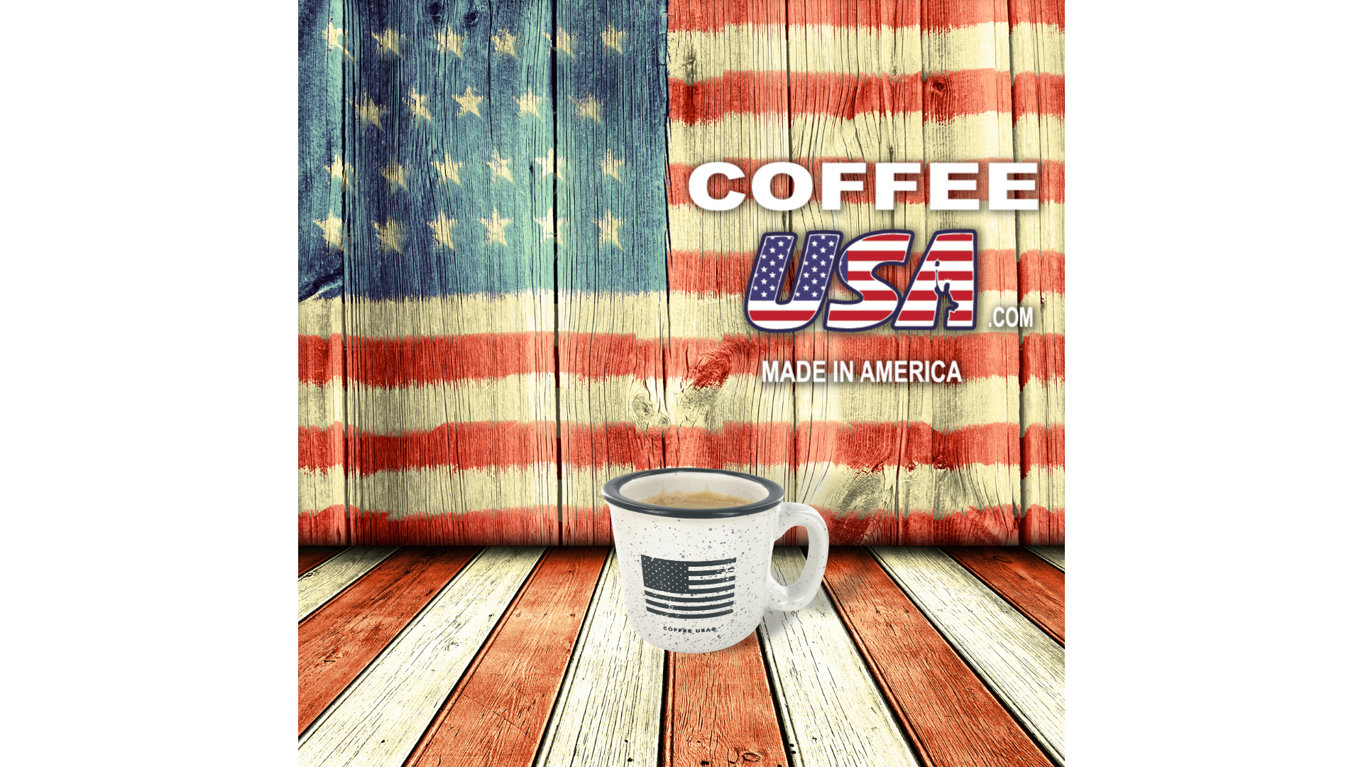 15 oz. Campfire Mug USA Flag Black/White