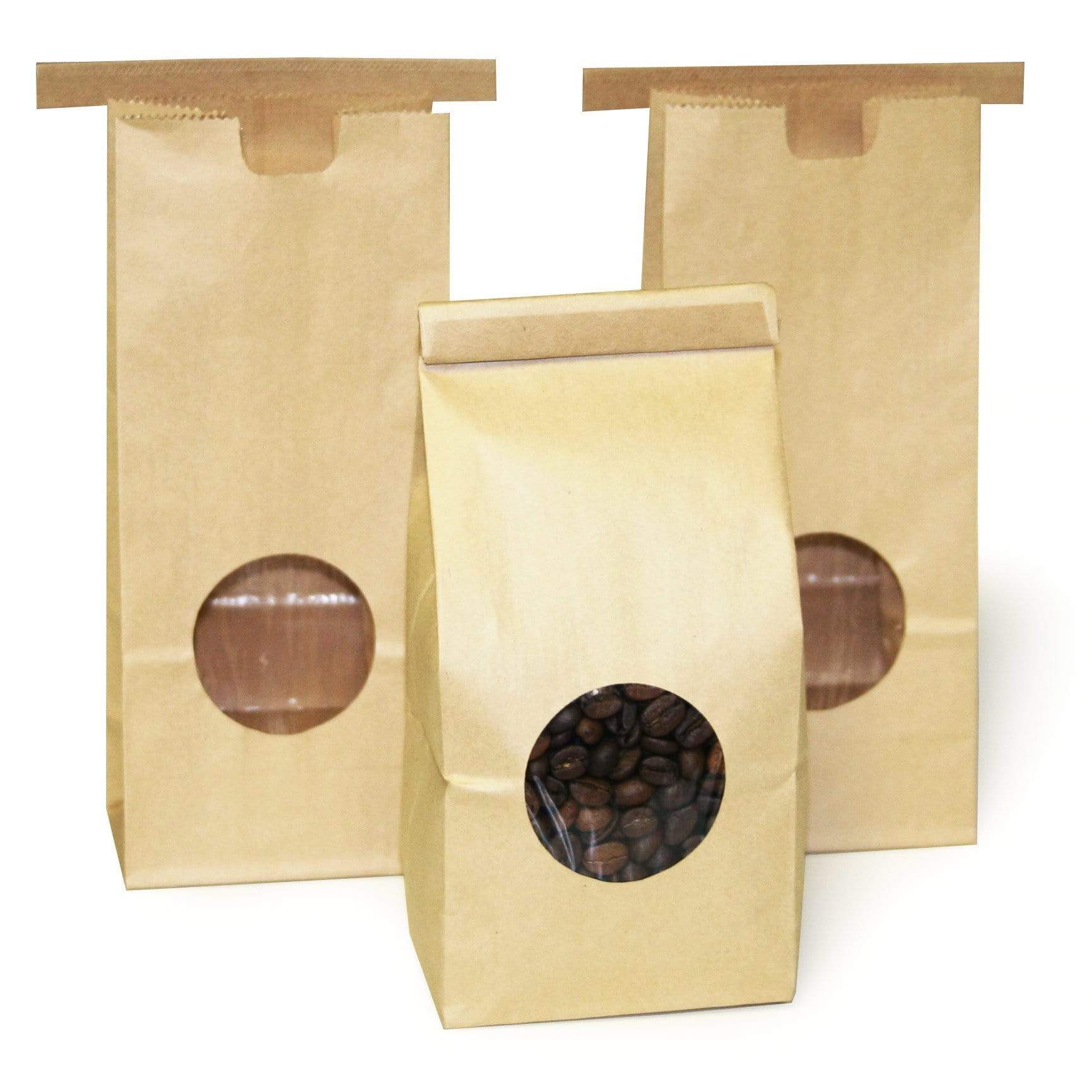 Window Bags - Half Pound Coffee Bags with Window and Tin Ties - TAN KRAFT